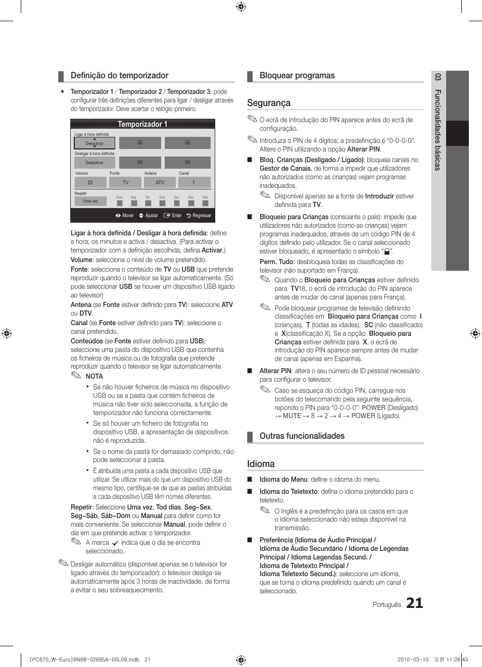 Segurança, Idioma | Samsung PS50C670G3S User Manual | Page 321 / 452