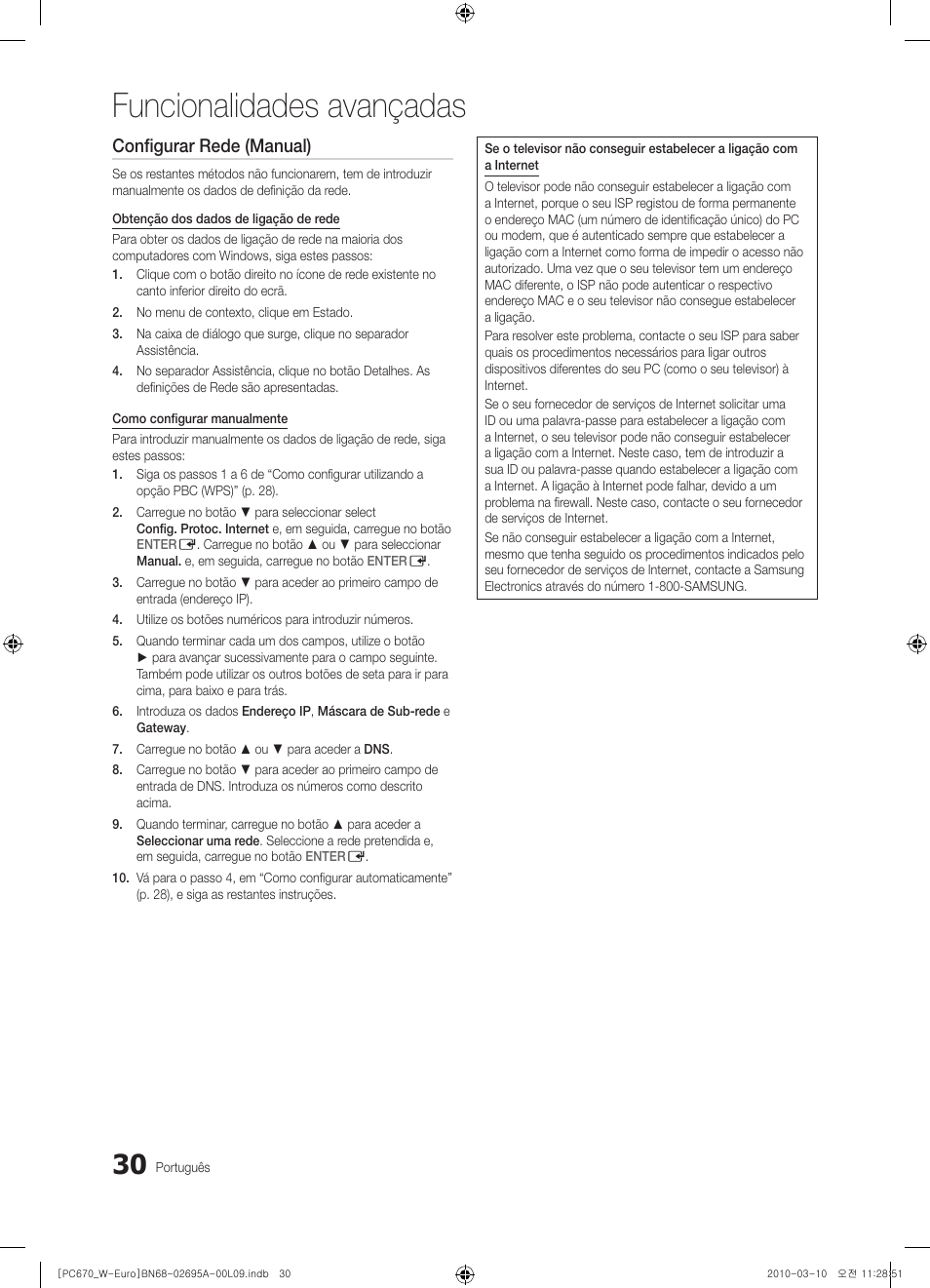 Funcionalidades avançadas, Configurar rede (manual) | Samsung PS50C670G3S User Manual | Page 330 / 452