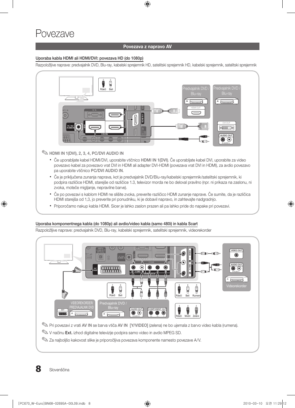 Povezave, Povezava z napravo av | Samsung PS50C670G3S User Manual | Page 358 / 452