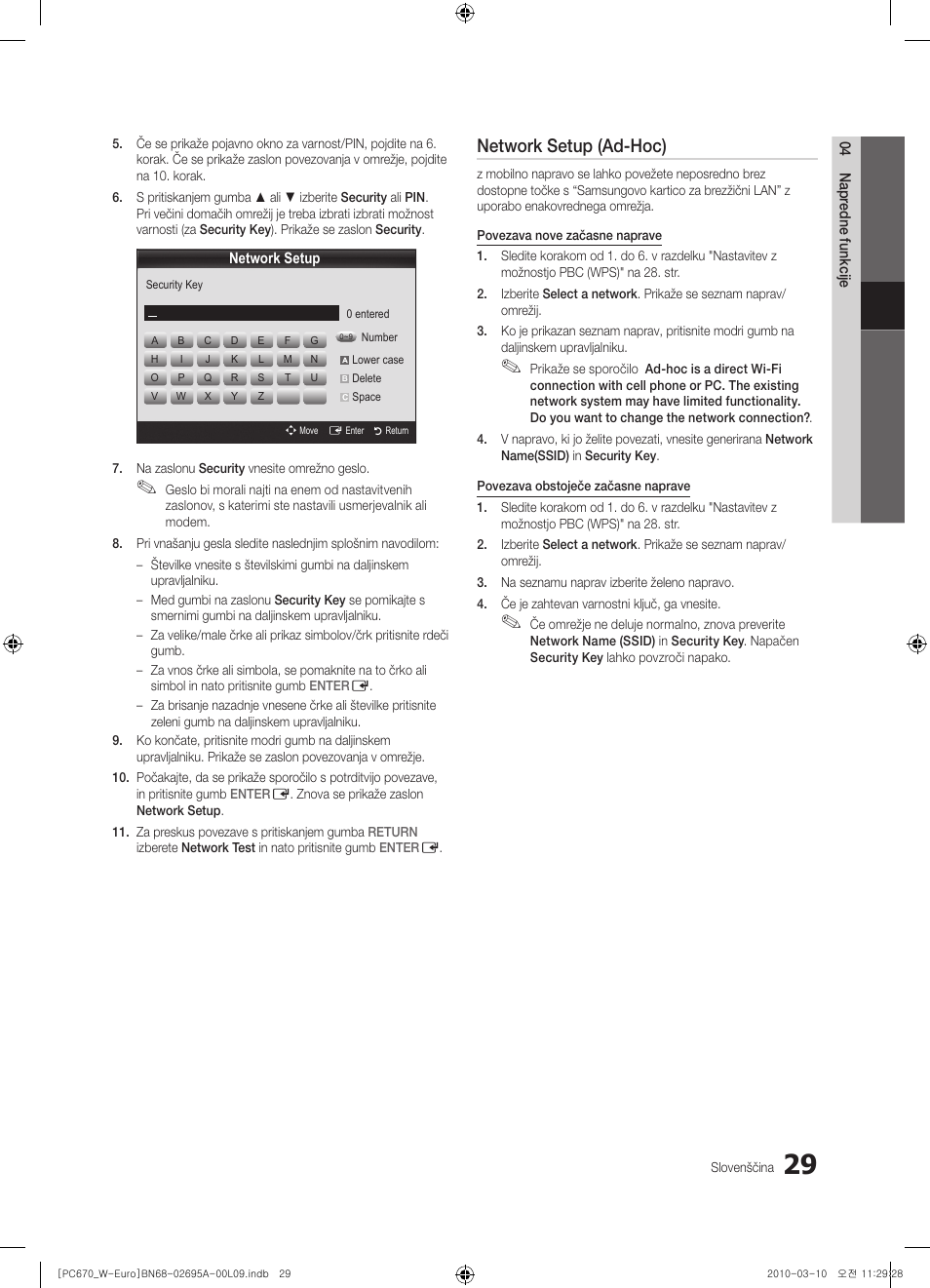 Network setup (ad-hoc) | Samsung PS50C670G3S User Manual | Page 379 / 452
