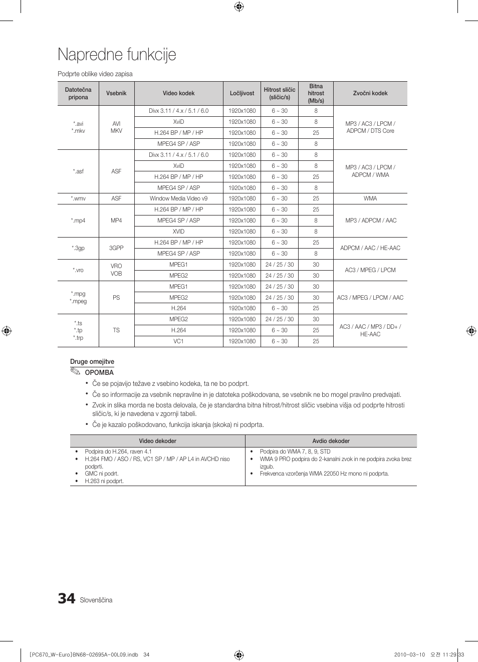 Napredne funkcije | Samsung PS50C670G3S User Manual | Page 384 / 452