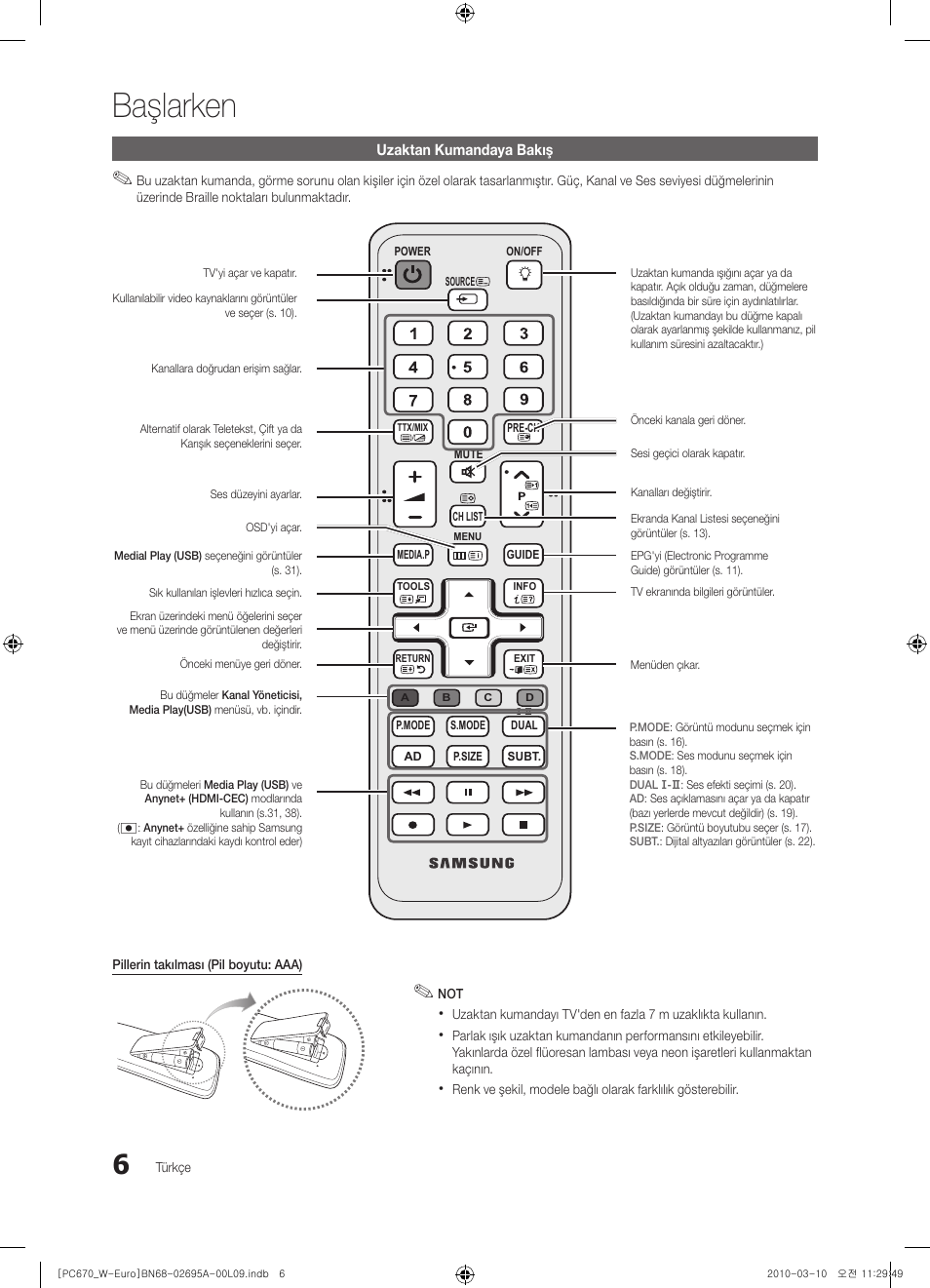 Başlarken | Samsung PS50C670G3S User Manual | Page 406 / 452