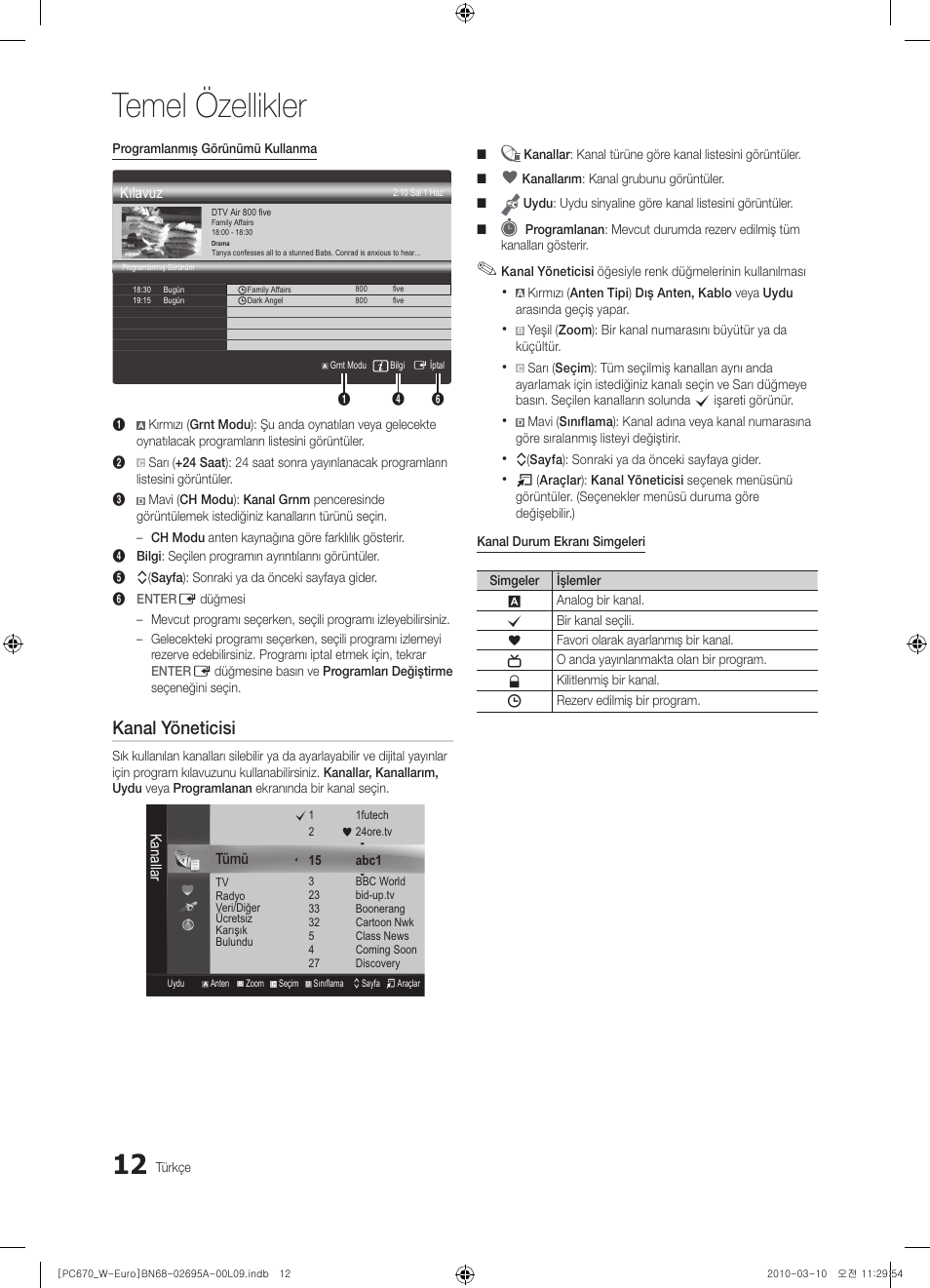 Temel özellikler, Kanal yöneticisi | Samsung PS50C670G3S User Manual | Page 412 / 452