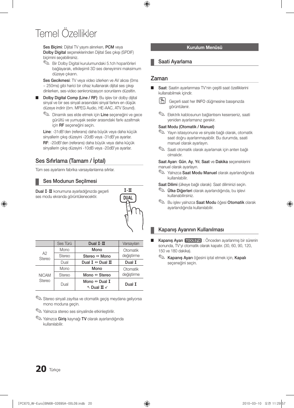 Temel özellikler | Samsung PS50C670G3S User Manual | Page 420 / 452