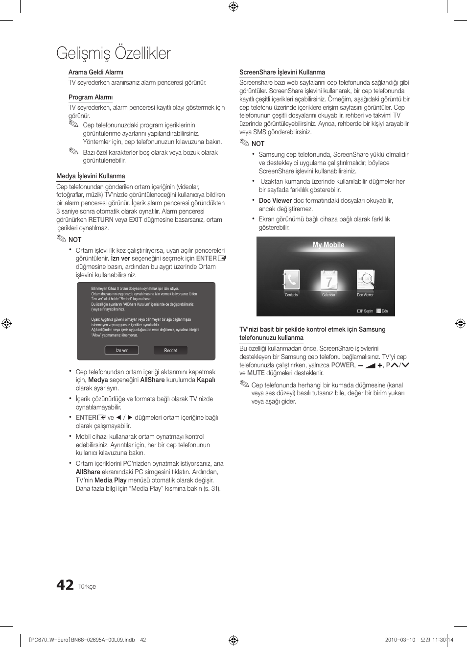 Gelişmiş özellikler | Samsung PS50C670G3S User Manual | Page 442 / 452