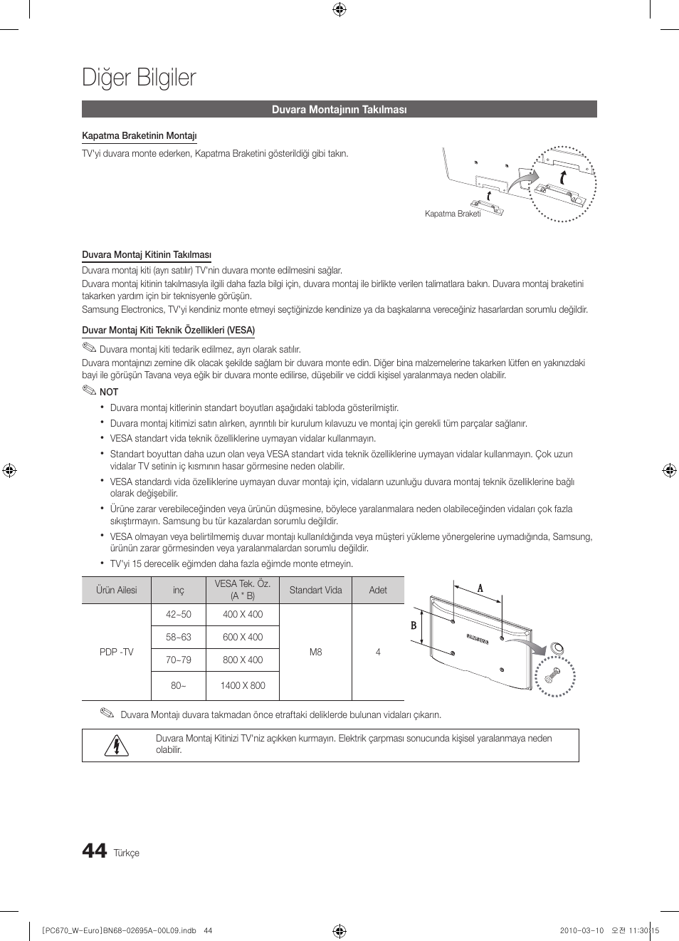 Diğer bilgiler | Samsung PS50C670G3S User Manual | Page 444 / 452