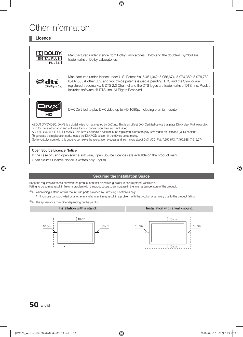 Other information | Samsung PS50C670G3S User Manual | Page 50 / 452