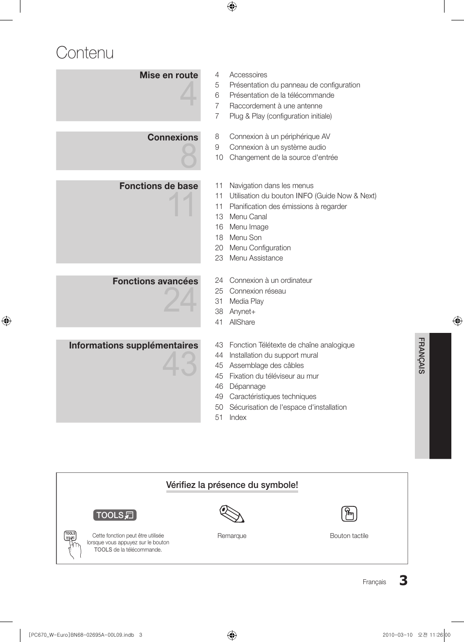 Contenu | Samsung PS50C670G3S User Manual | Page 53 / 452