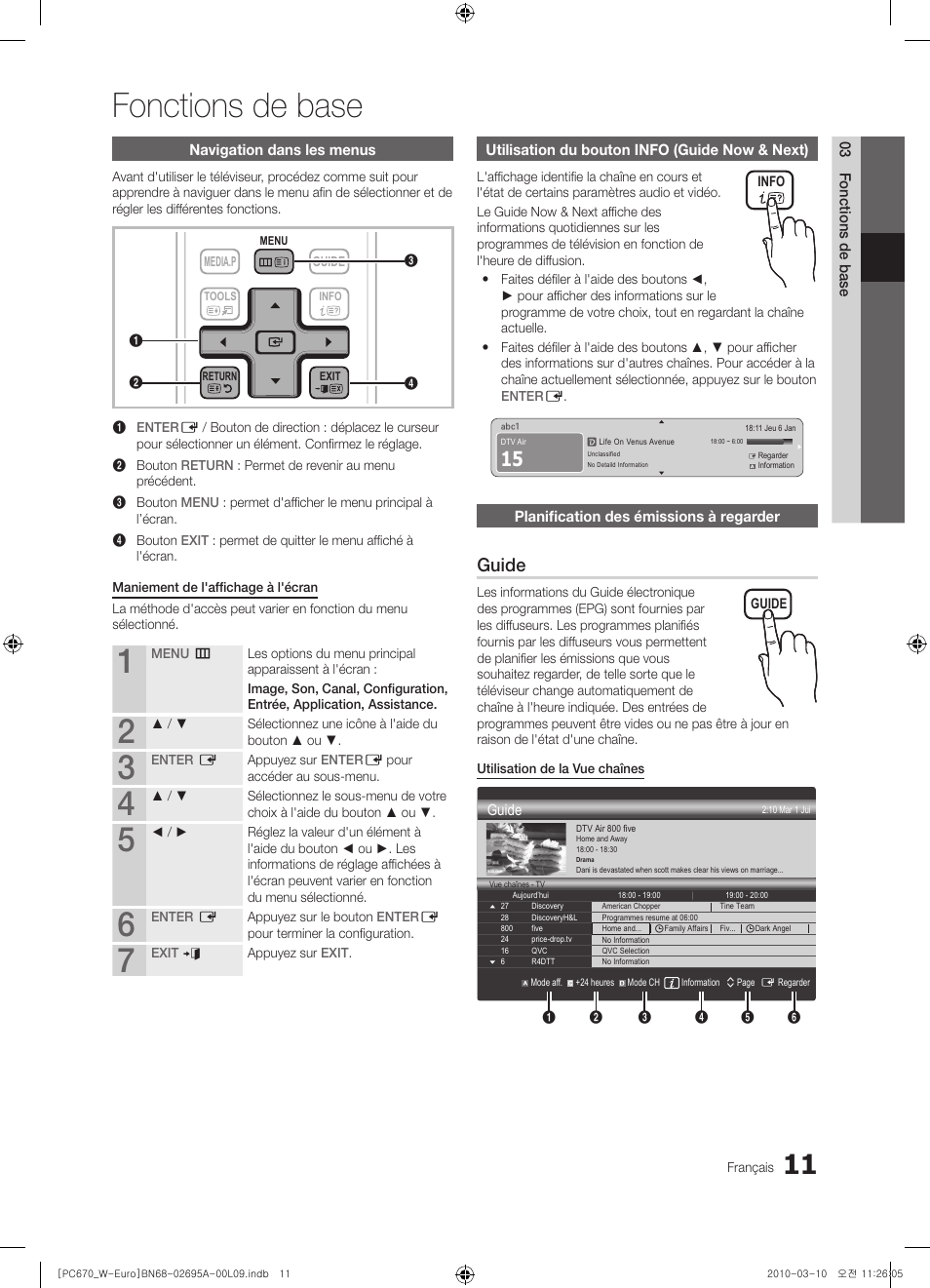 Fonctions de base, Guide | Samsung PS50C670G3S User Manual | Page 61 / 452