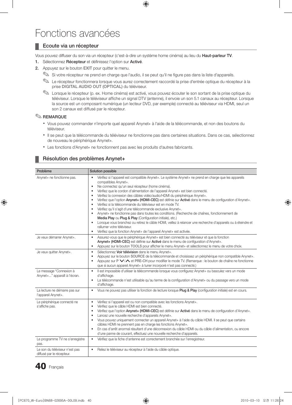 Fonctions avancées | Samsung PS50C670G3S User Manual | Page 90 / 452