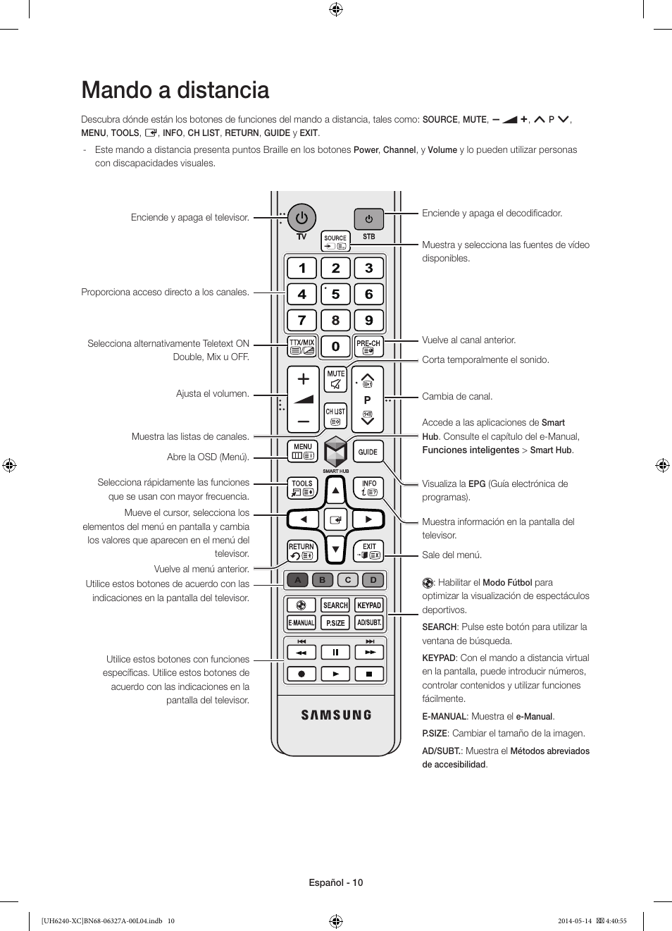 Mando a distancia | Samsung UE48H6240AW User Manual | Page 50 / 81