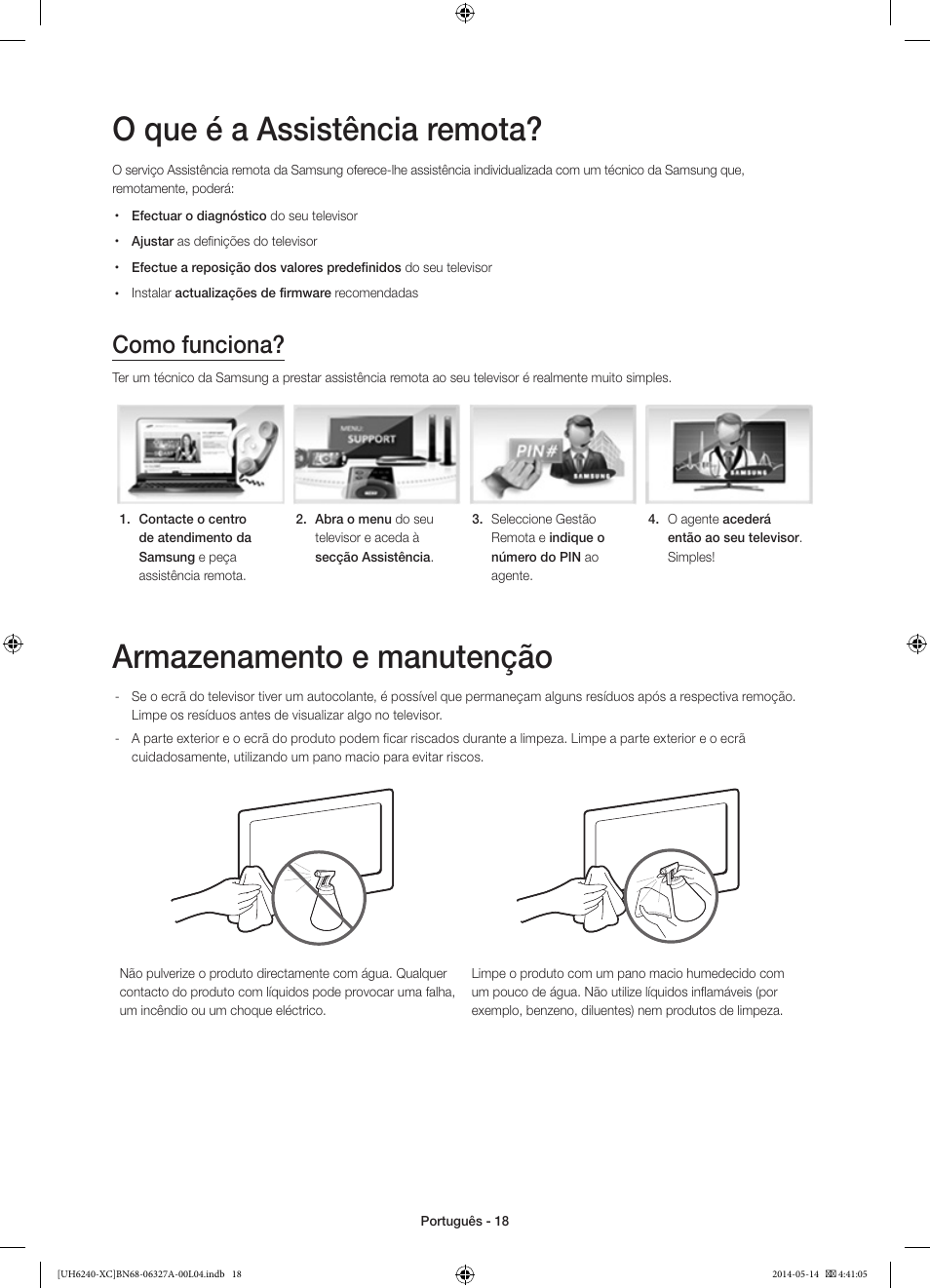 O que é a assistência remota, Armazenamento e manutenção, Como funciona | Samsung UE48H6240AW User Manual | Page 78 / 81