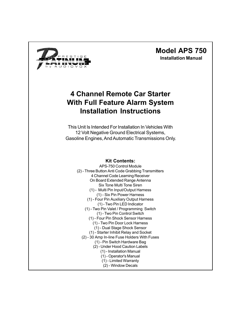 Audiovox APS 750 User Manual | 66 pages