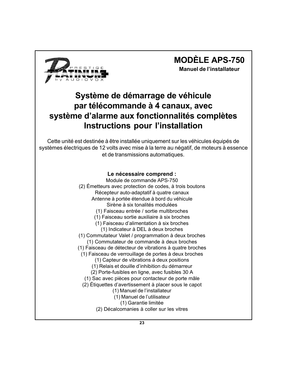 Modèle aps-750 | Audiovox APS 750 User Manual | Page 23 / 66