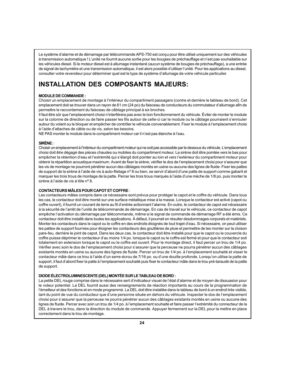 Installation des composants majeurs | Audiovox APS 750 User Manual | Page 24 / 66