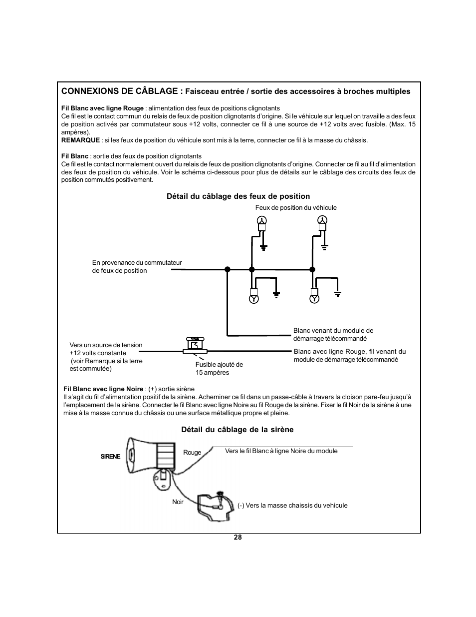 Connexions de câblage | Audiovox APS 750 User Manual | Page 28 / 66