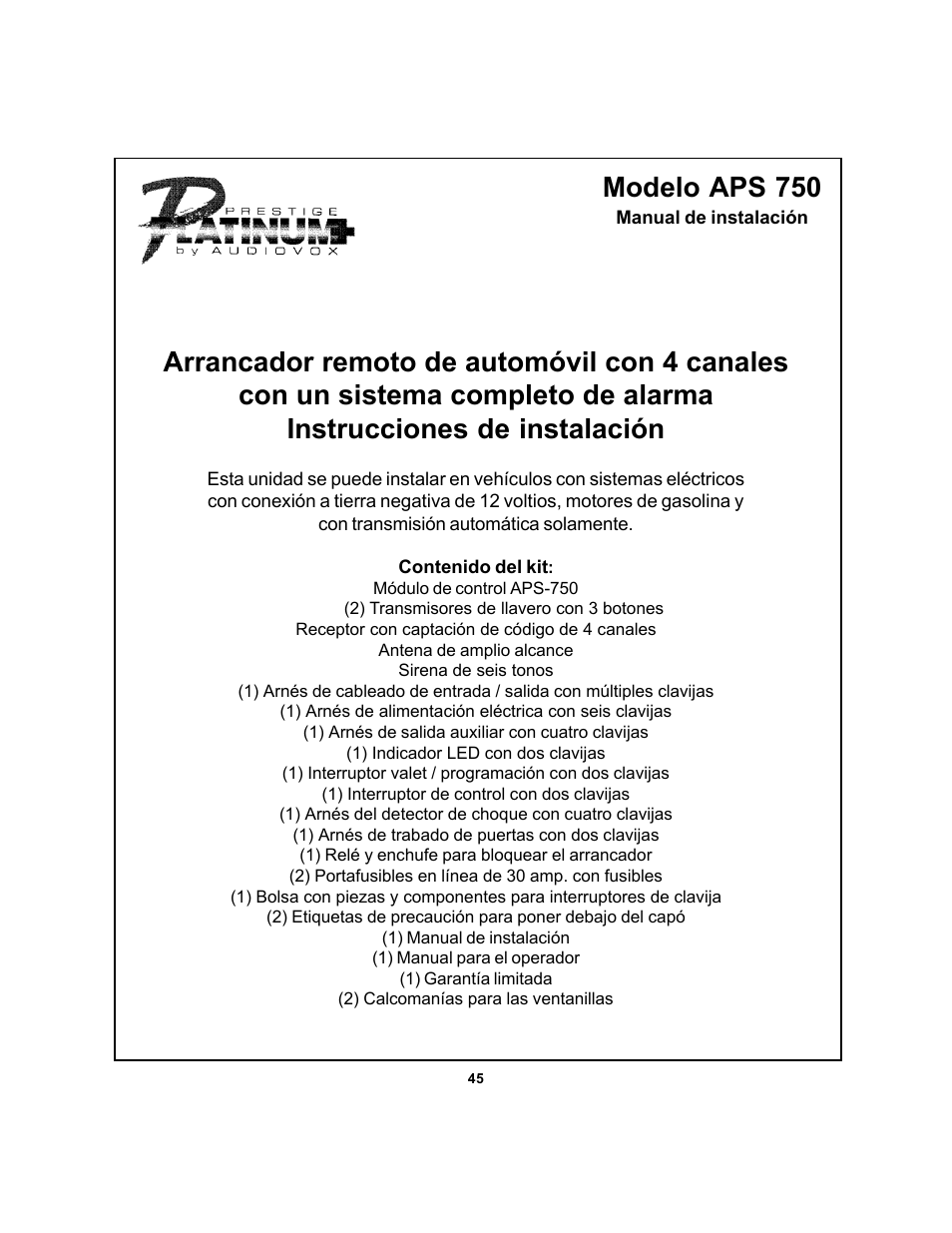 Modelo aps 750 | Audiovox APS 750 User Manual | Page 45 / 66