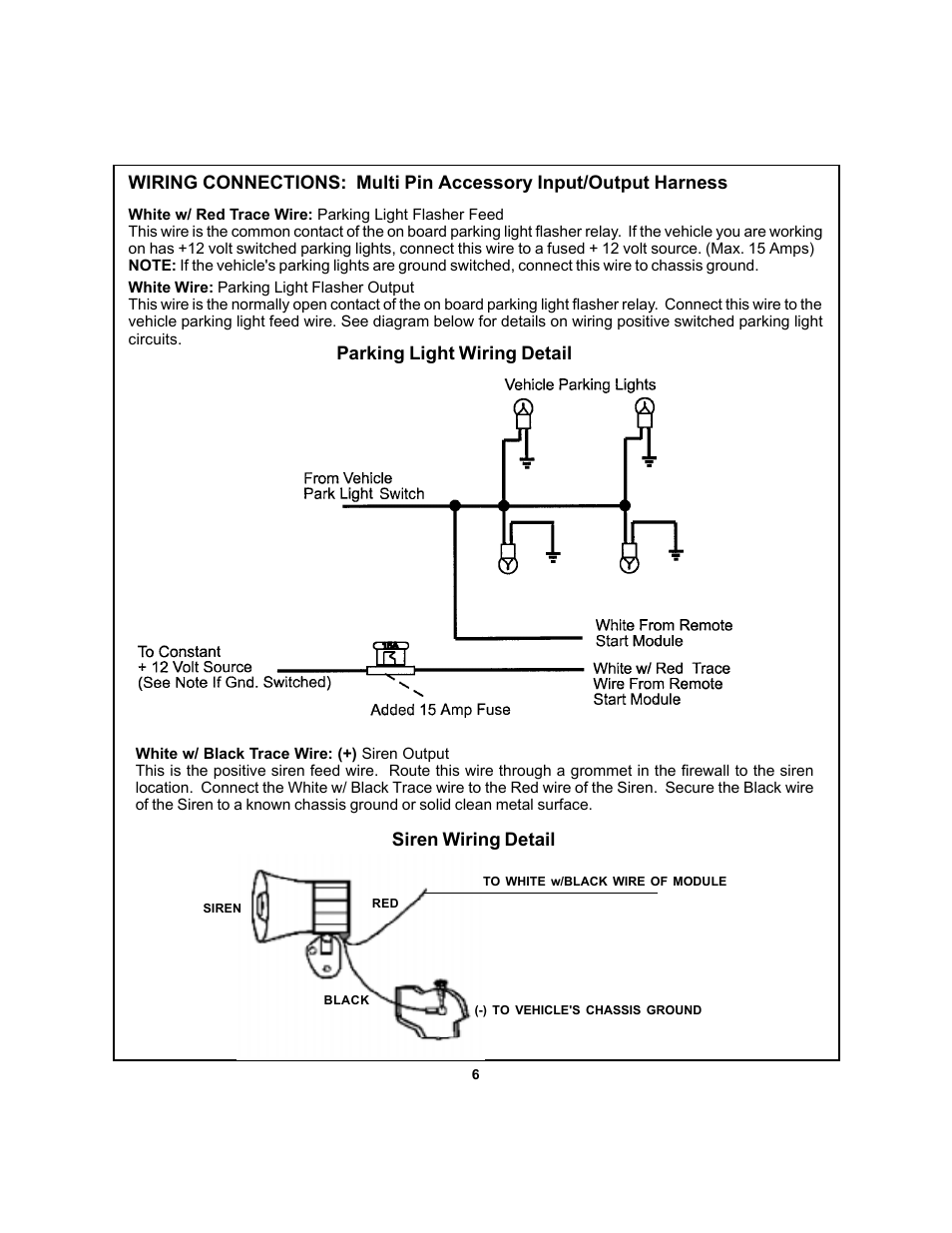 Parking light wiring detail, Siren wiring detail | Audiovox APS 750 User Manual | Page 6 / 66