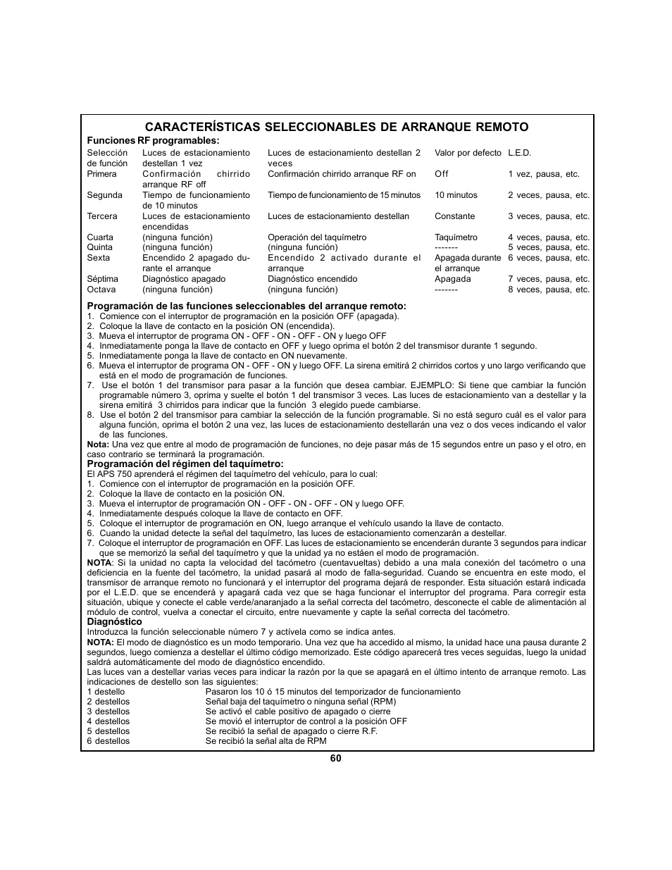 Características seleccionables de arranque remoto | Audiovox APS 750 User Manual | Page 60 / 66