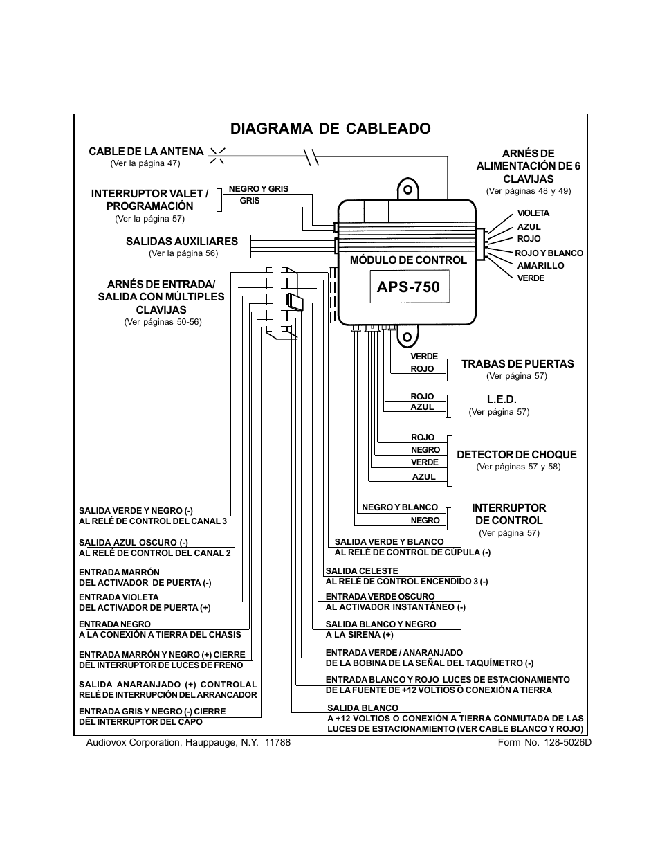 Diagrama de cableado, Aps-750 | Audiovox APS 750 User Manual | Page 66 / 66