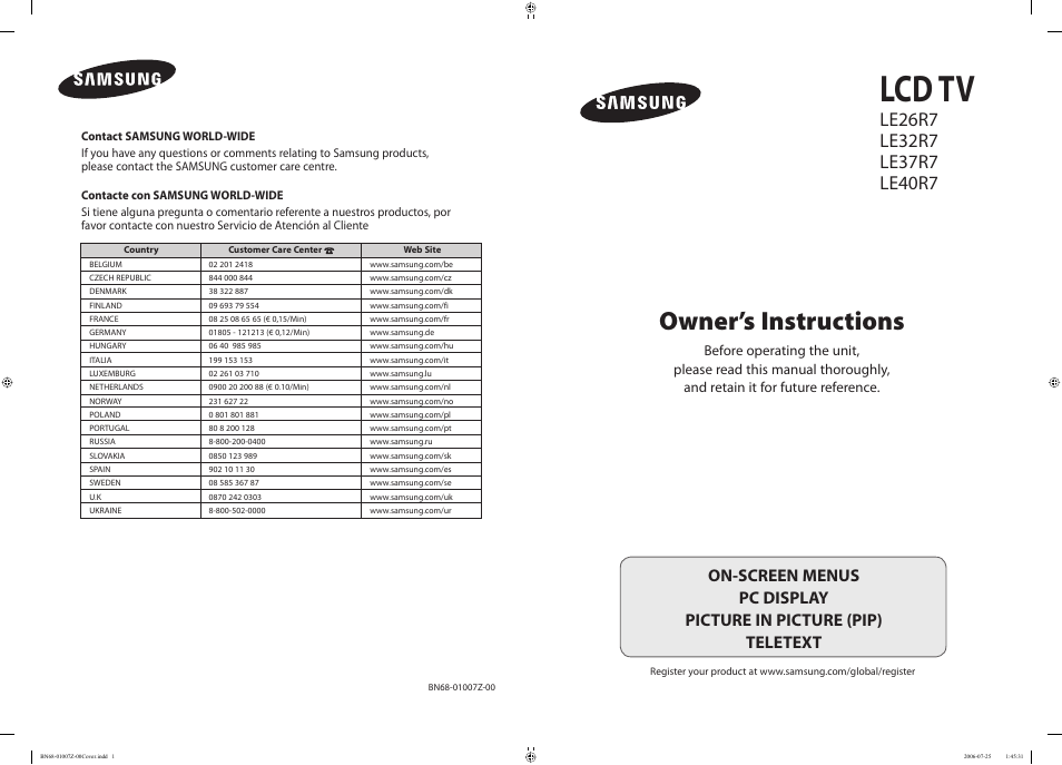 Samsung LE37R74BD User Manual | 81 pages