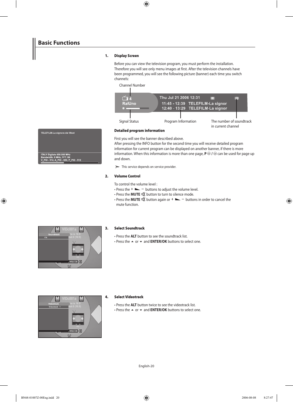 Basic functions | Samsung LE37R74BD User Manual | Page 22 / 81