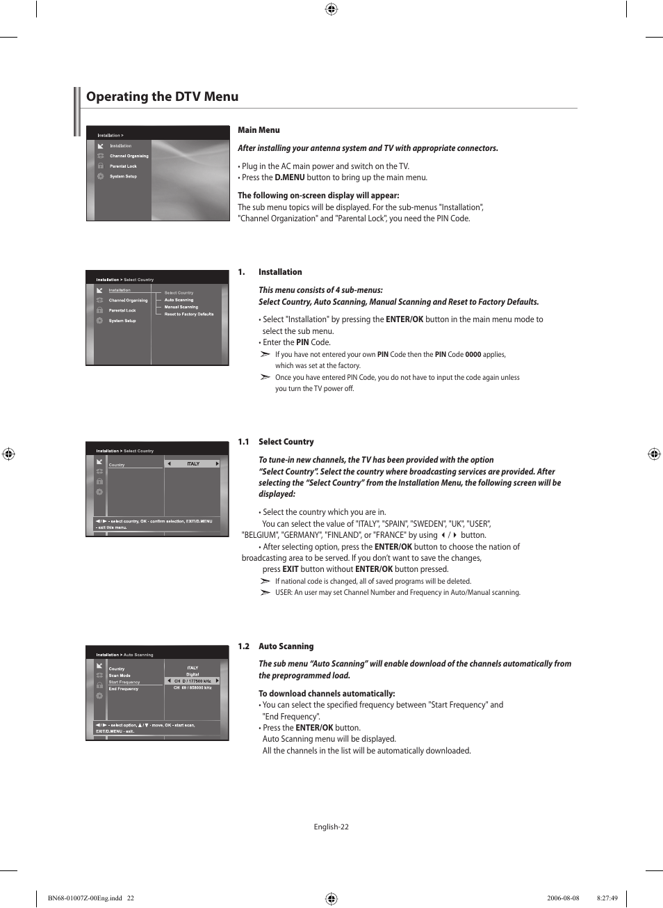 Operating the dtv menu | Samsung LE37R74BD User Manual | Page 24 / 81