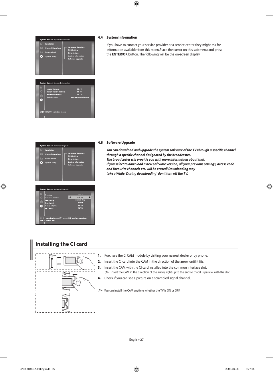 Installing the ci card | Samsung LE37R74BD User Manual | Page 29 / 81