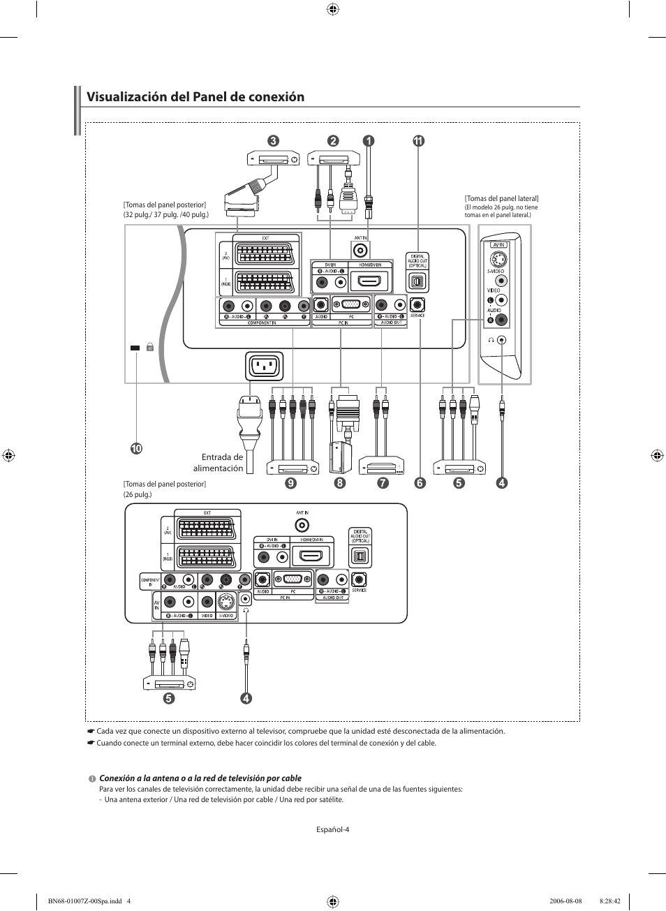 Visualización del panel de conexión | Samsung LE37R74BD User Manual | Page 45 / 81