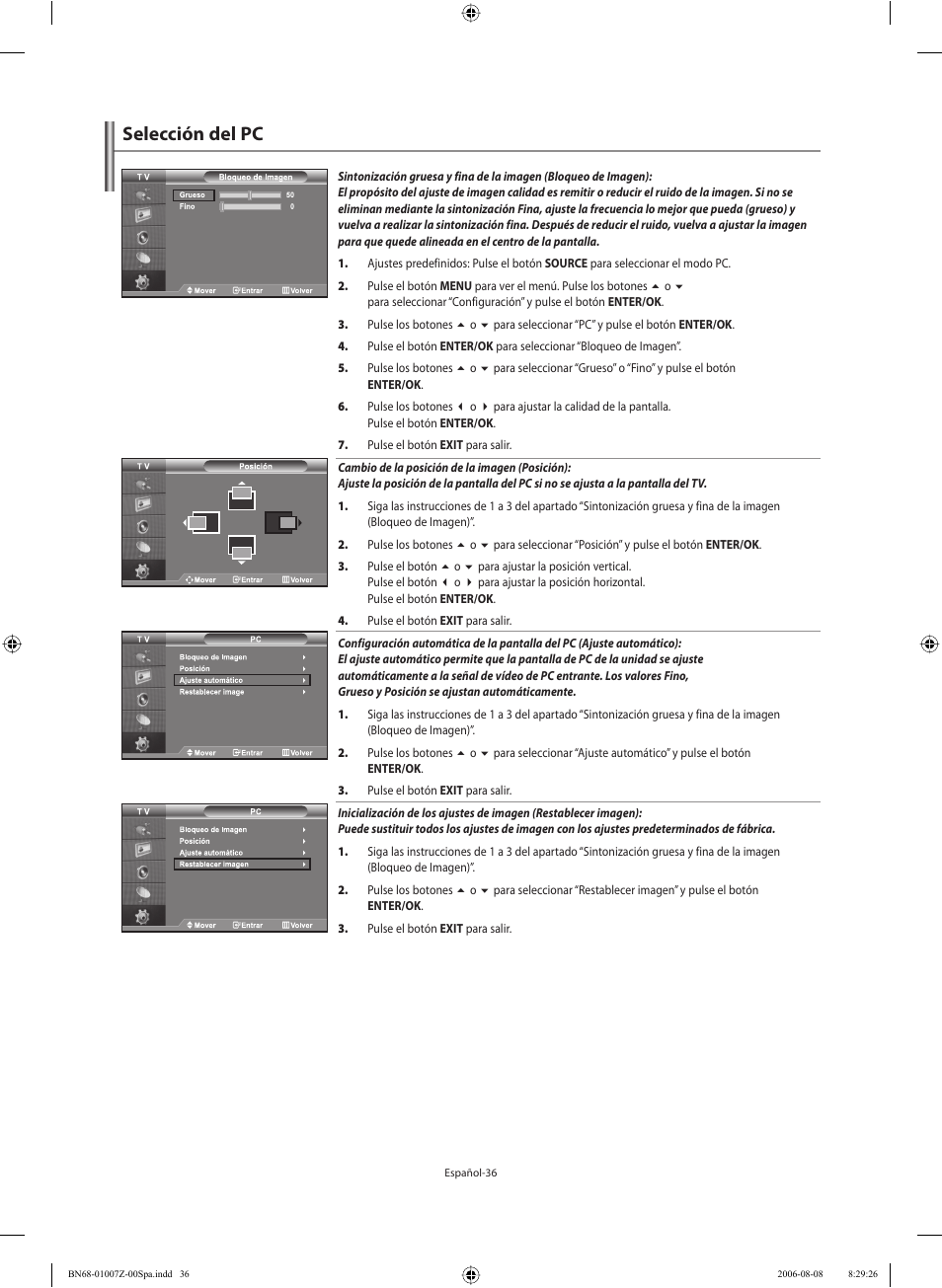 Selección del pc | Samsung LE37R74BD User Manual | Page 77 / 81