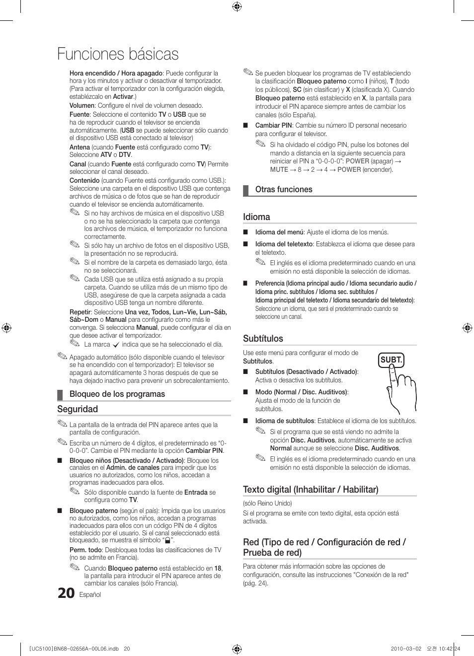 Funciones básicas | Samsung UE37C5100QW User Manual | Page 120 / 303