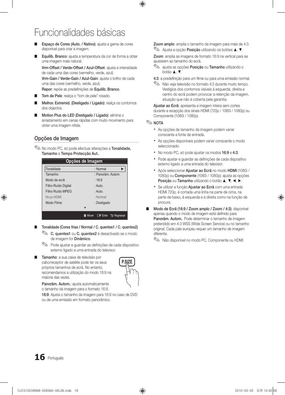 Funcionalidades básicas, Opções de imagem | Samsung UE37C5100QW User Manual | Page 166 / 303