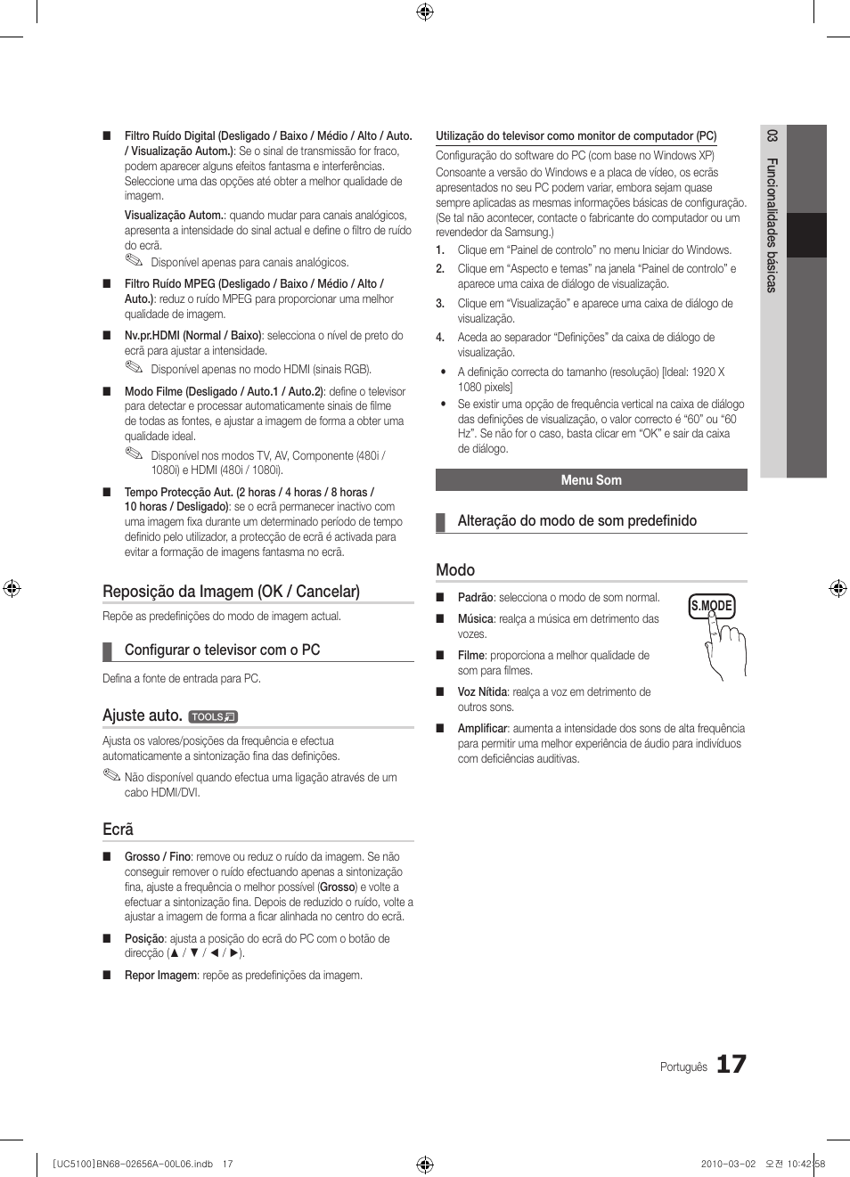 Reposição da imagem (ok / cancelar), Ajuste auto, Ecrã | Modo | Samsung UE37C5100QW User Manual | Page 167 / 303