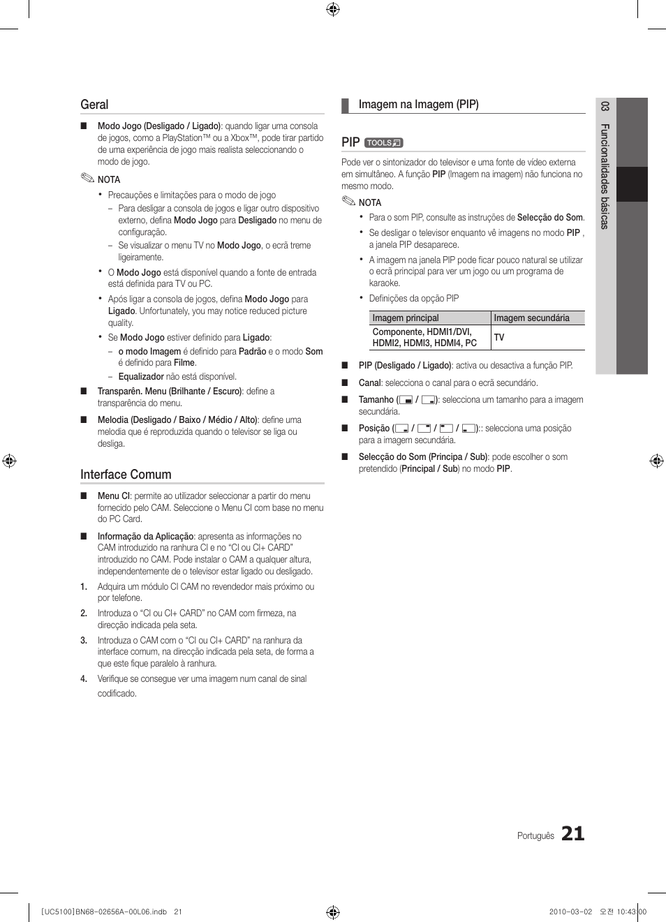 Geral, Interface comum | Samsung UE37C5100QW User Manual | Page 171 / 303