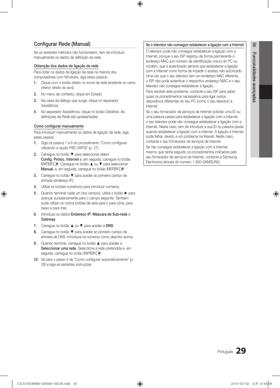 Configurar rede (manual) | Samsung UE37C5100QW User Manual | Page 179 / 303