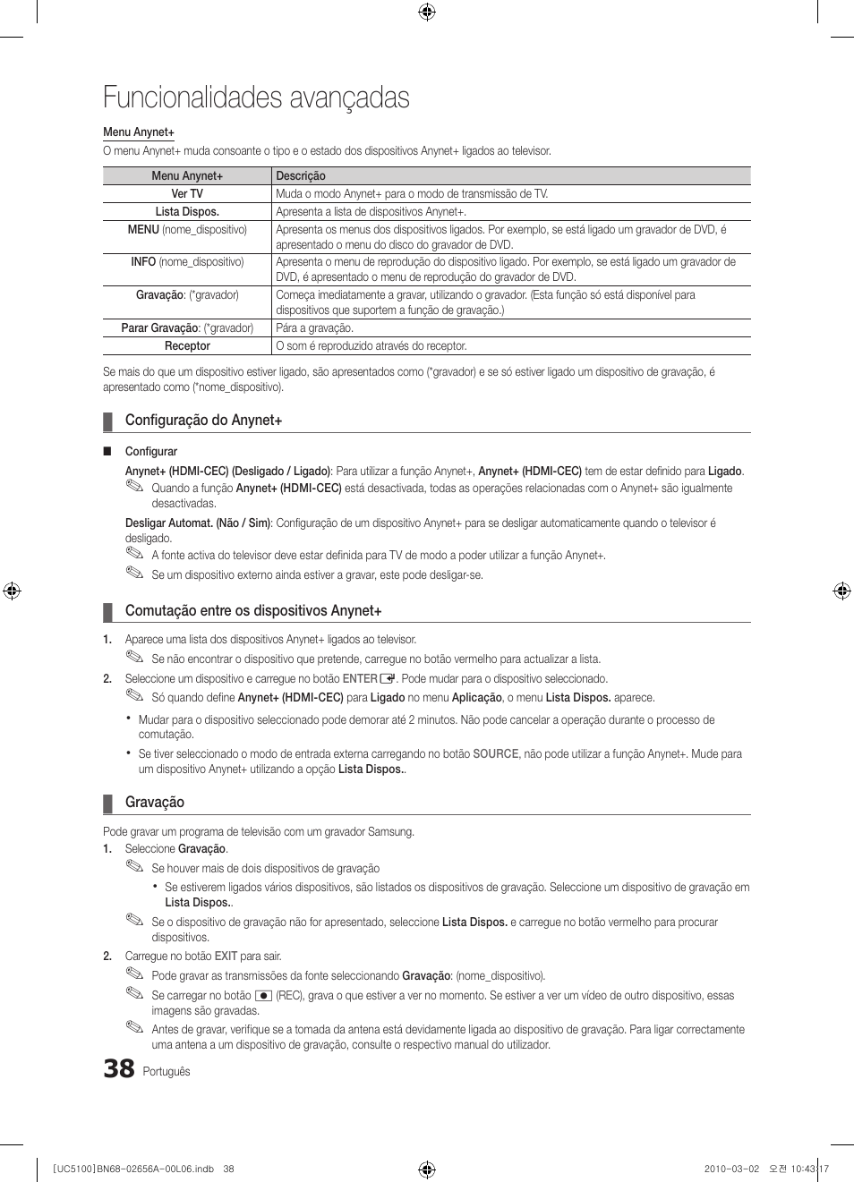 Funcionalidades avançadas | Samsung UE37C5100QW User Manual | Page 188 / 303