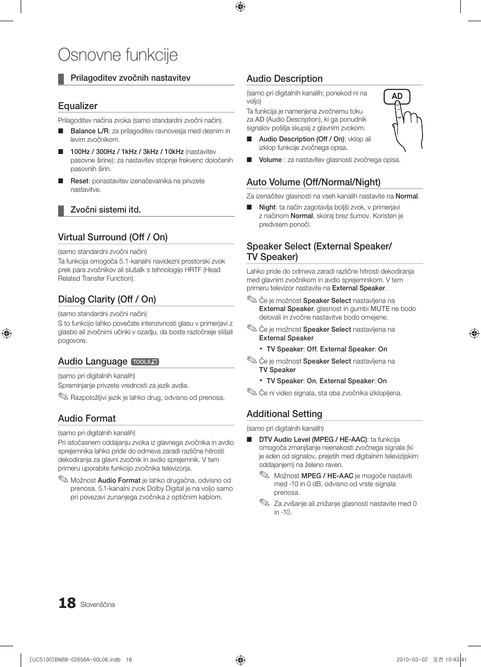 Osnovne funkcije | Samsung UE37C5100QW User Manual | Page 218 / 303