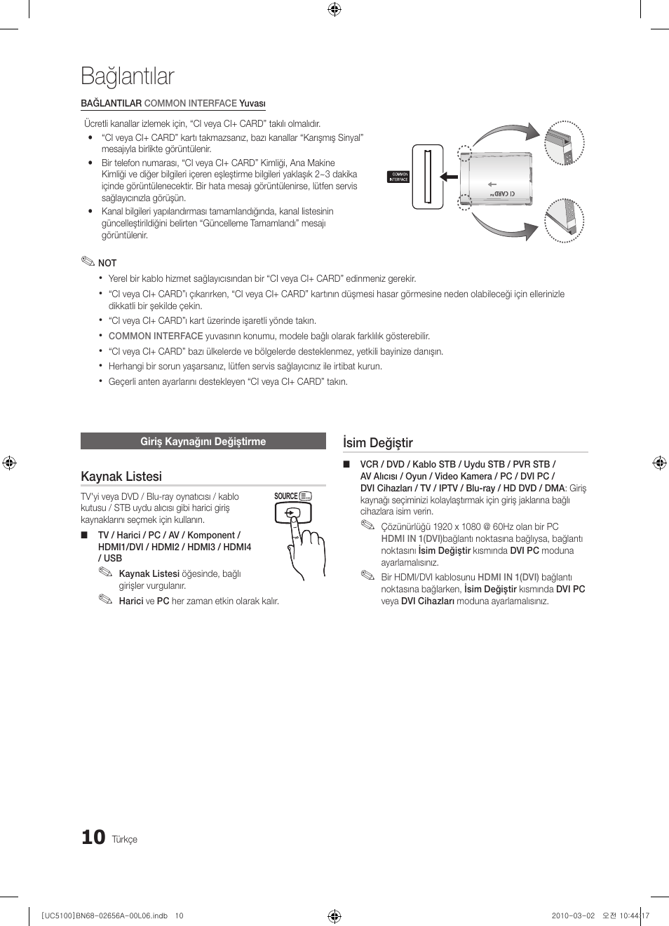 Bağlantılar | Samsung UE37C5100QW User Manual | Page 260 / 303