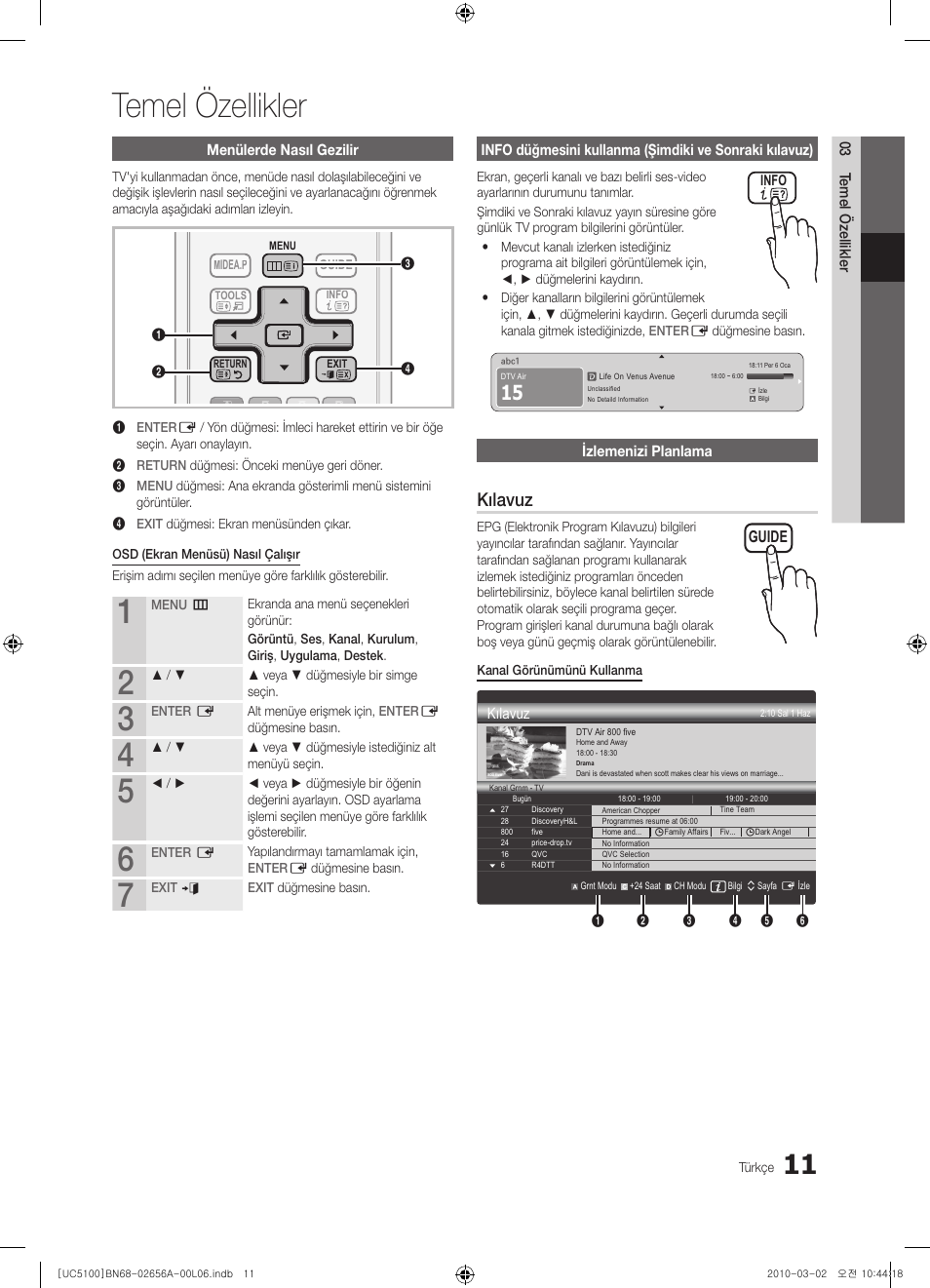 Temel özellikler, Kılavuz, Guide | Samsung UE37C5100QW User Manual | Page 261 / 303