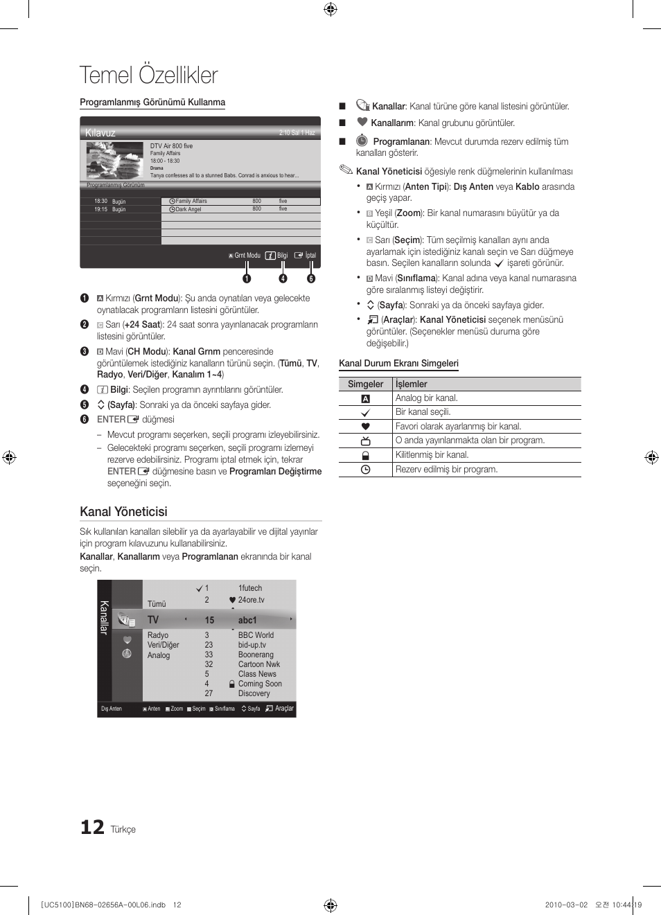 Temel özellikler, Kanal yöneticisi | Samsung UE37C5100QW User Manual | Page 262 / 303