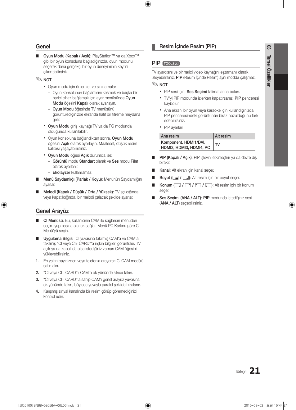 Genel, Genel arayüz | Samsung UE37C5100QW User Manual | Page 271 / 303