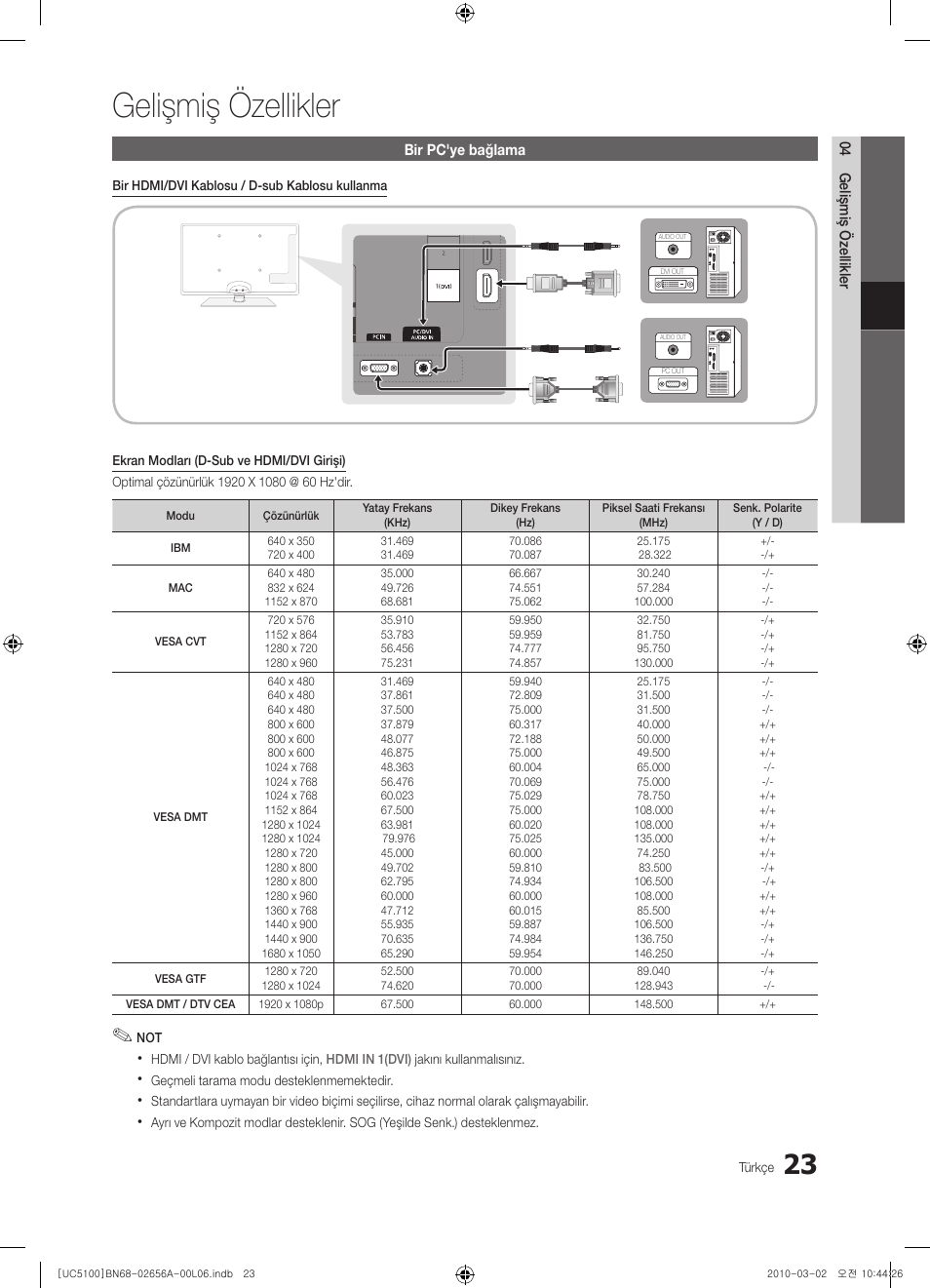 Gelişmiş özellikler | Samsung UE37C5100QW User Manual | Page 273 / 303