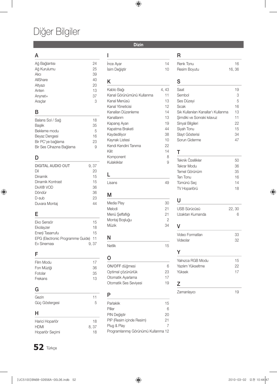 Diğer bilgiler | Samsung UE37C5100QW User Manual | Page 302 / 303