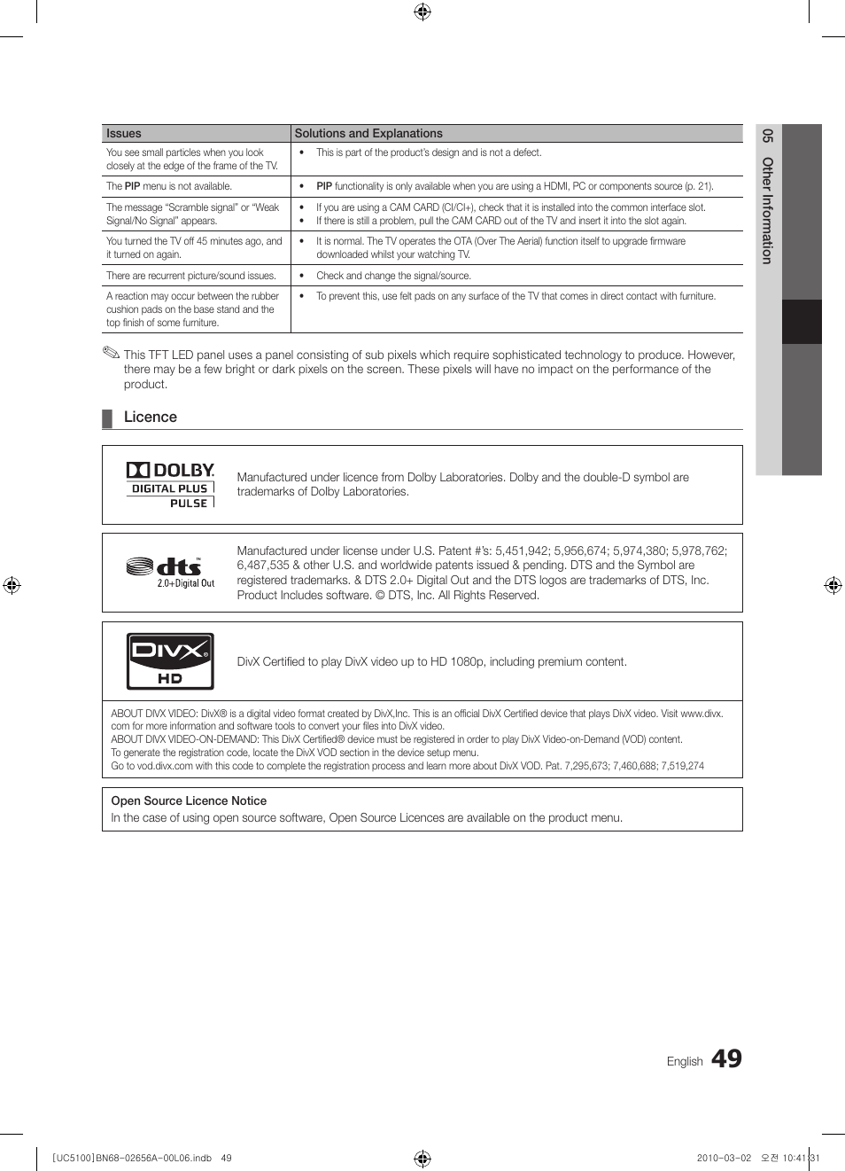 Samsung UE37C5100QW User Manual | Page 49 / 303