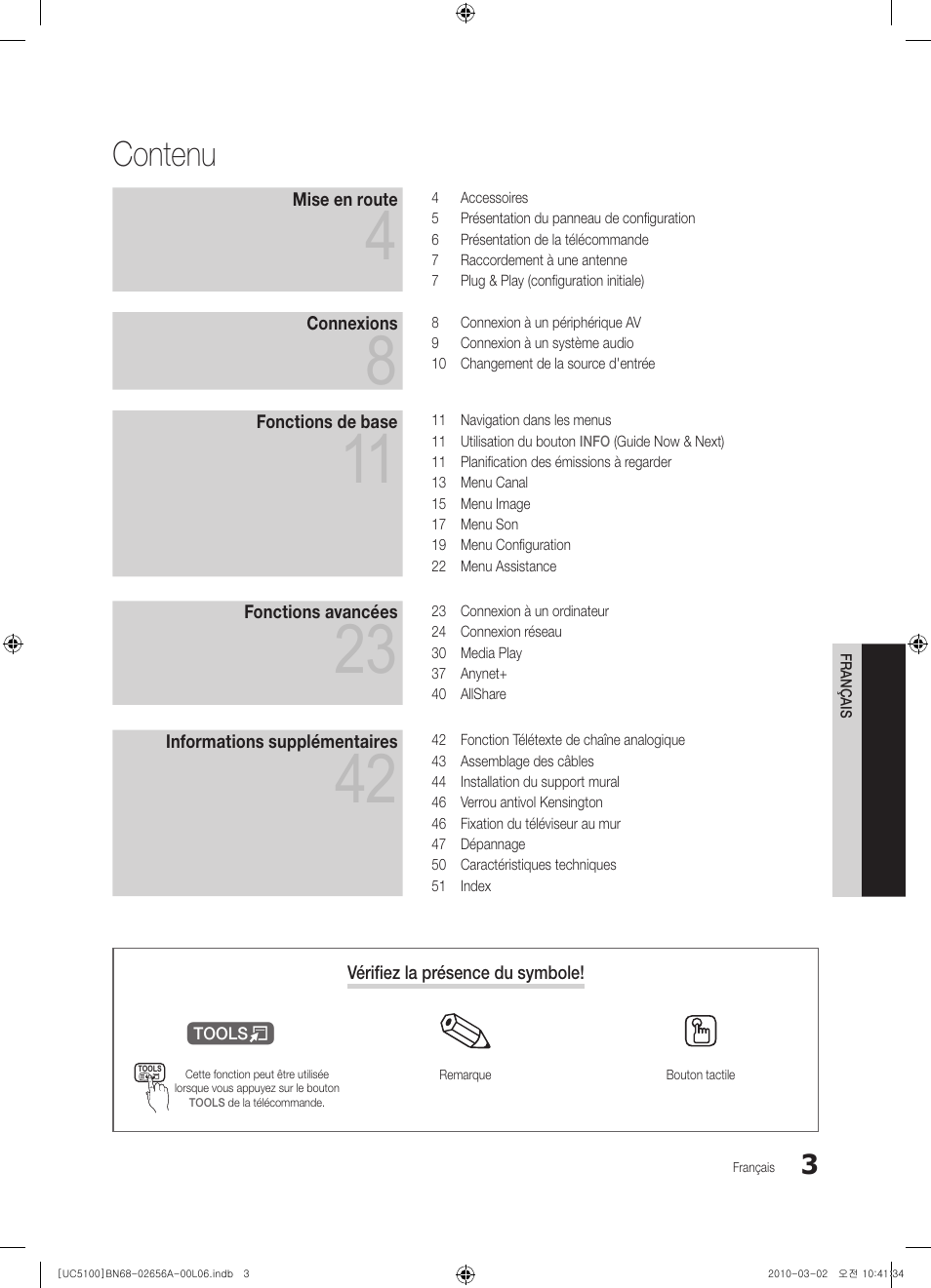 Contenu | Samsung UE37C5100QW User Manual | Page 53 / 303