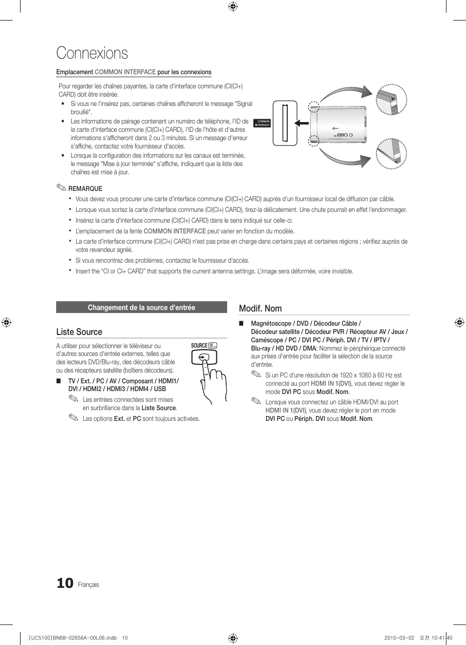 Connexions | Samsung UE37C5100QW User Manual | Page 60 / 303