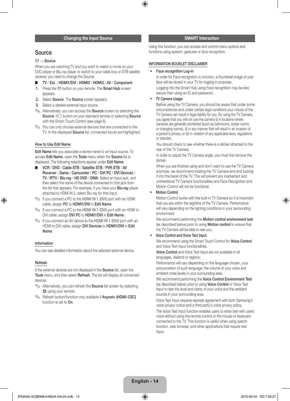 Source | Samsung PS64E8000GS User Manual | Page 14 / 93