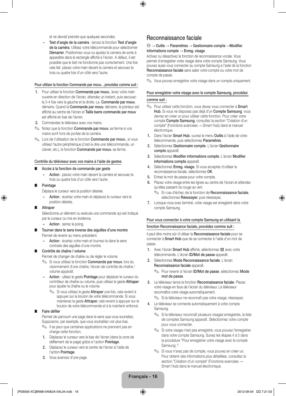 Reconnaissance faciale | Samsung PS64E8000GS User Manual | Page 39 / 93