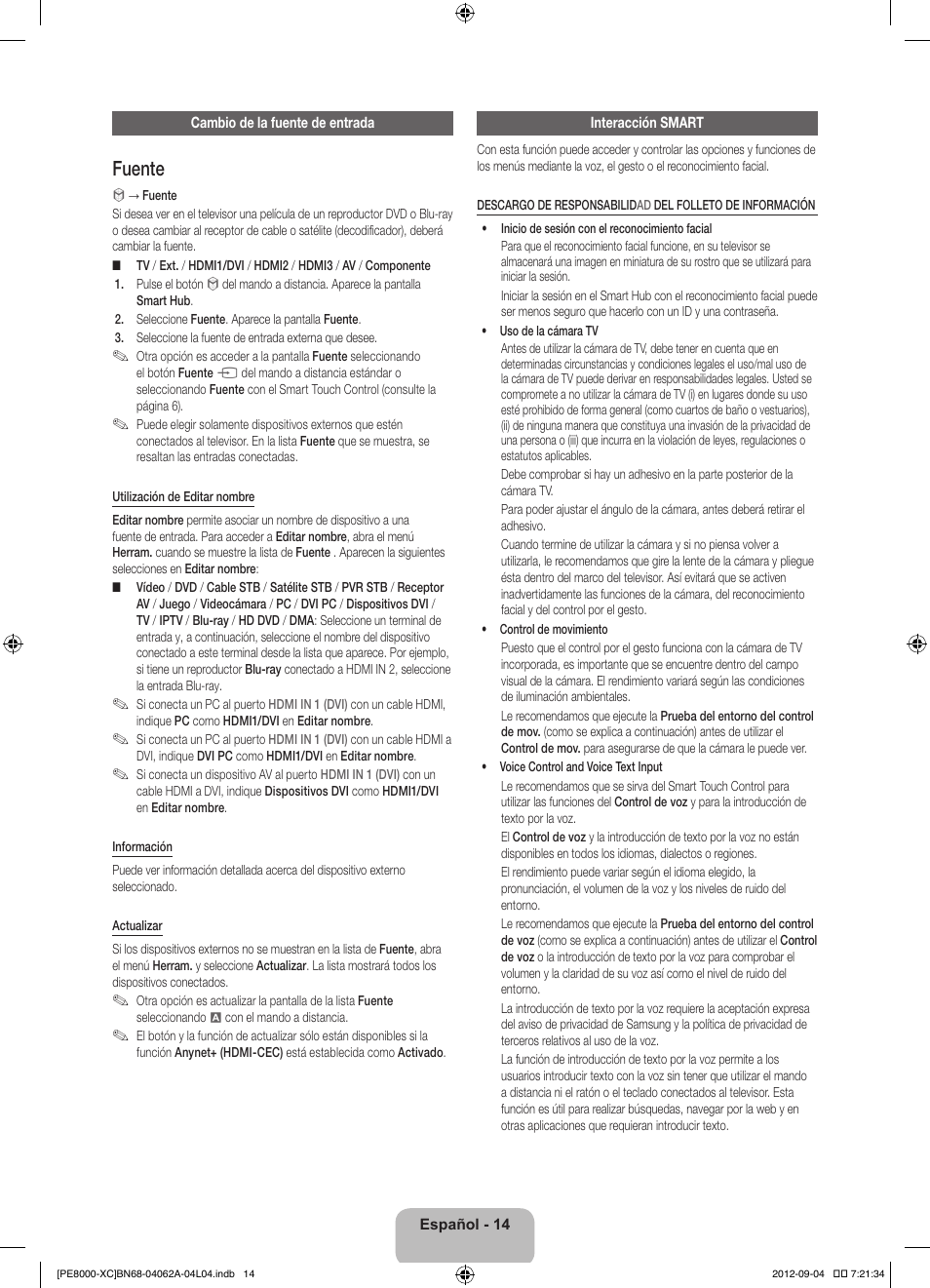 Fuente | Samsung PS64E8000GS User Manual | Page 60 / 93