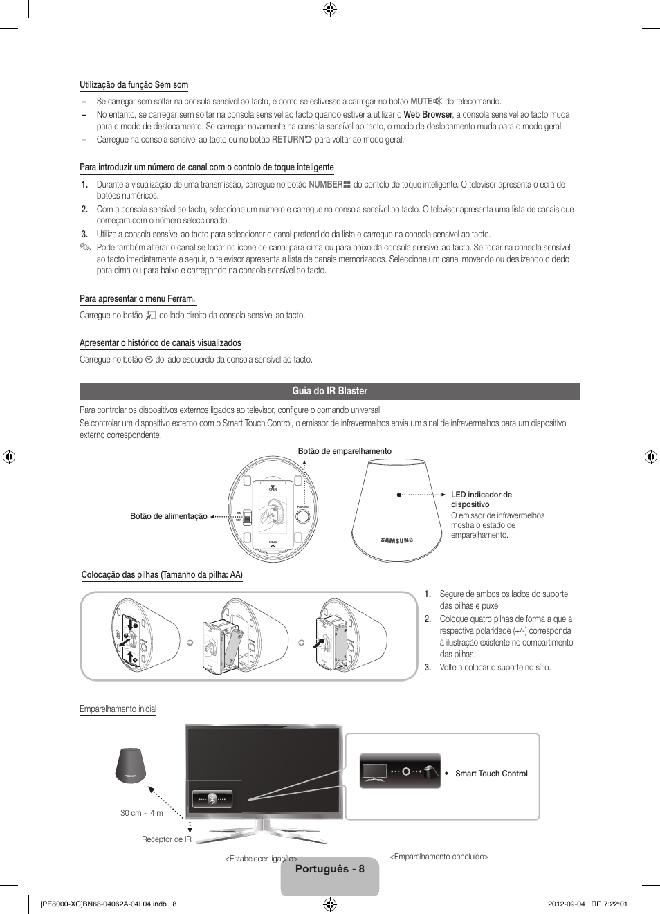 Português - 8, Guia do ir blaster | Samsung PS64E8000GS User Manual | Page 77 / 93